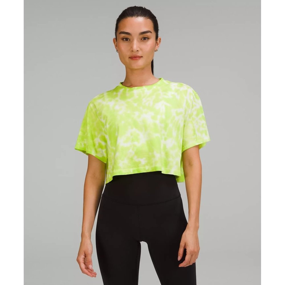 Lululemon All Yours Cropped Cotton T-Shirt Tie Dye Women's Size 2 Green Tie Dye - Picture 2 of 8